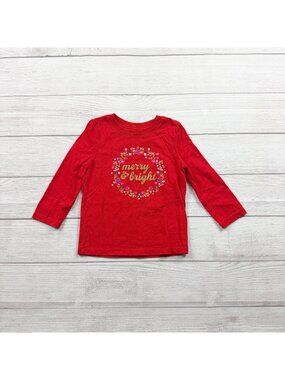 Cat & Jack Girls Red "Merry & Bright" Graphic Long Sleeve Shirt 2T